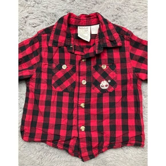 Timberland red and black plaid long sleeve button up shirt - Picture 2 of 4